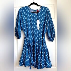 Mustard Seed Blue Polka Dot Dress, Size Large - NWT